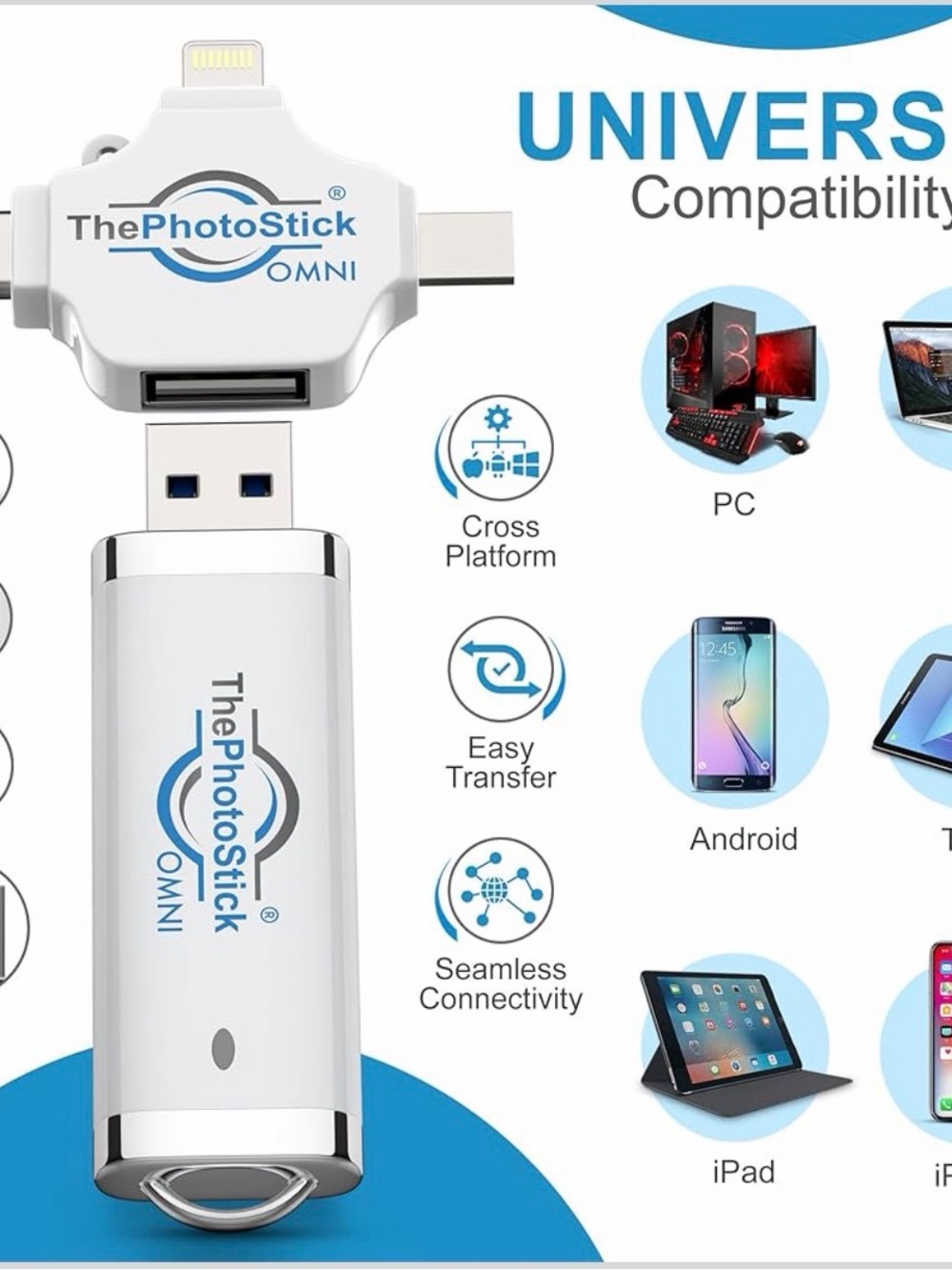 ThePhotoStick® Omni 64GB Photo Backup for iPhone, Android and Computers - Picture 3 of 6
